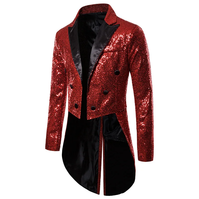 

Mens Shiny Sequins Tailcoat Swallowtail Suit Jacket Men Party Wedding Groom Tuxedo Blazer Men DJ Club Stage Singer Costume Homme