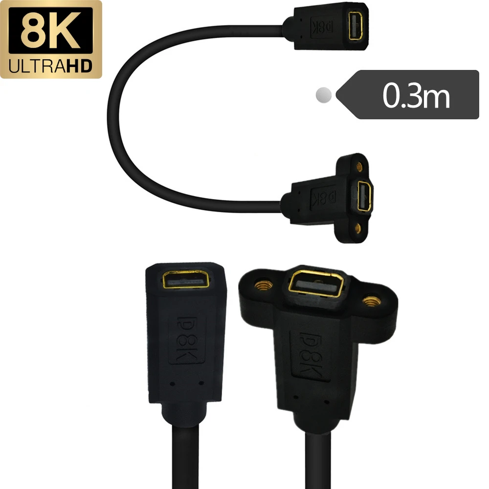 

1.4V 8K/60Hz 4K/144Hz Supported Mini DisplayPort Female Socket Panel Mount To Mini DisplayPort Female Extension Cable 0.3M