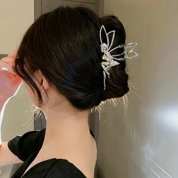 New Shiny Rhinestone Crystal Little Angel Headwear Metal Claw Clips Girl Elegant Ponytail Claw Clip Elf Hair Accessories Gift