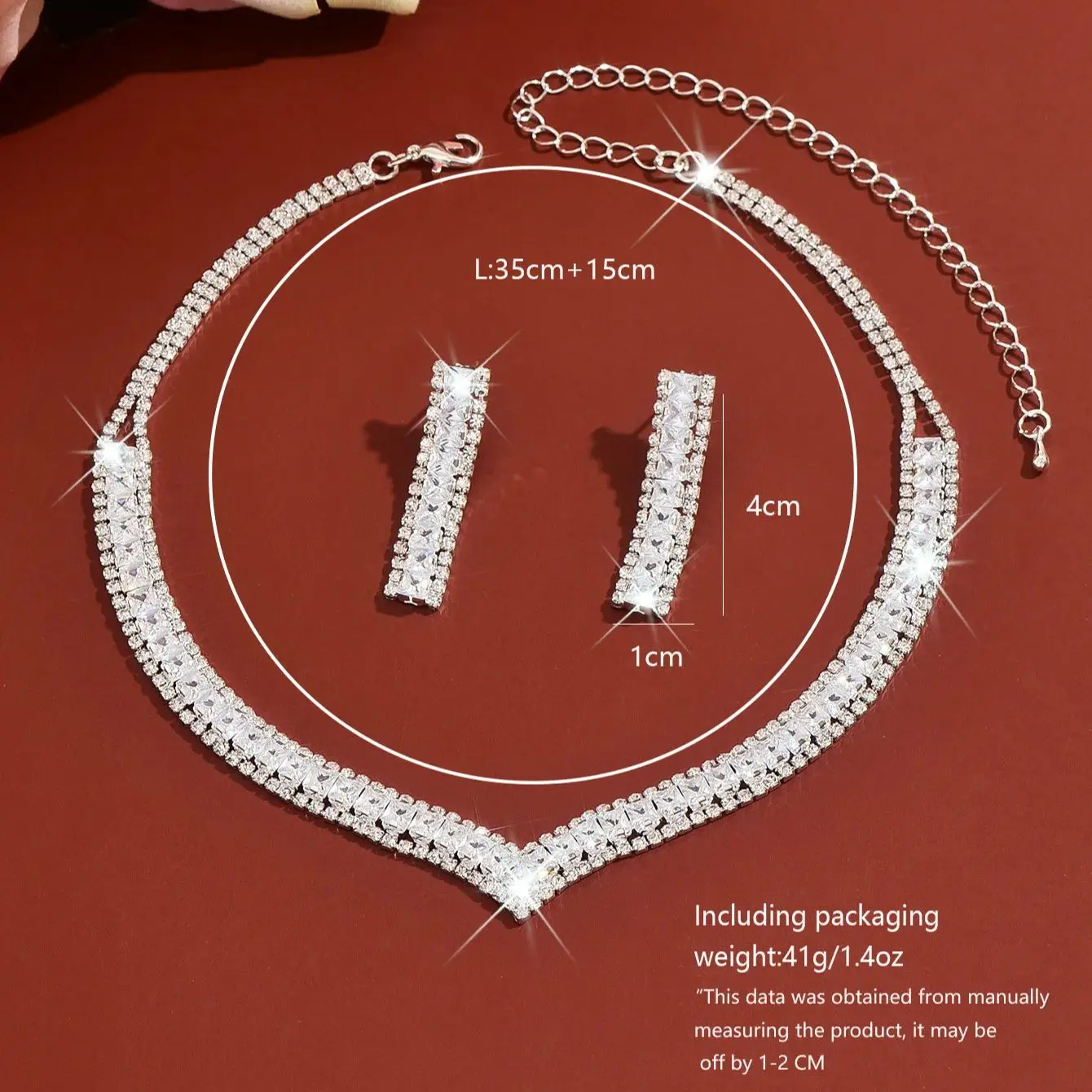 Neues Ultra-Schimmerndes Diamant-V-förmiges Halsketten-Set Modisch Vielseitiges Umweltfreundliches Brautschmuck-Set mit Ohrringen – Detail 1