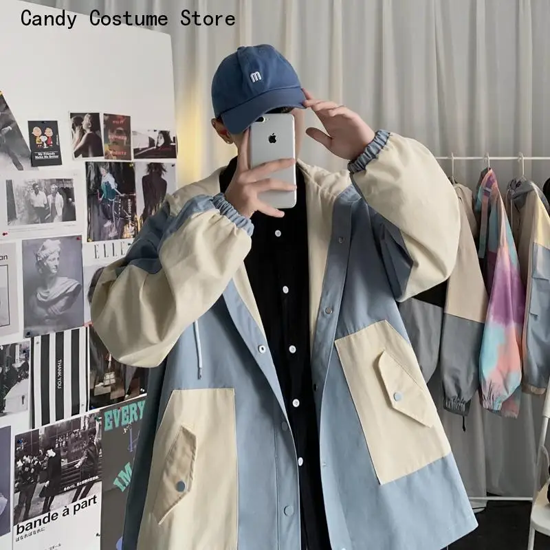 

Spring Coats Handsome Loose All-Match Cargo Casual Fashion Harajuku Clothes Streetwearjackets Men Outwear Patchwork Trendy