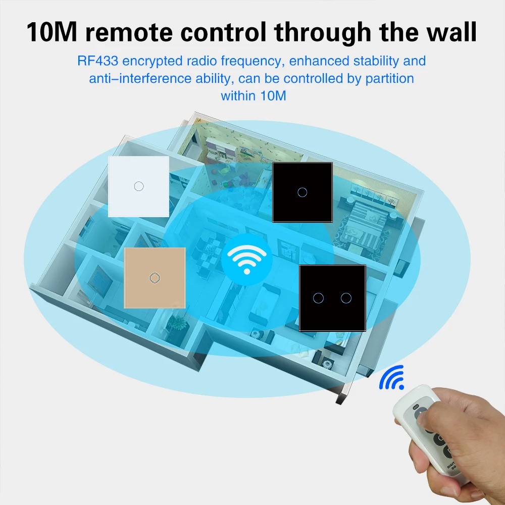 Smart Light Switch Proximity Detection Switch 433RF Wireless Remote Control Touch Switch Glass Panel Wall Light Interruptor Electrical Sensor Power Home Button 220V 10A