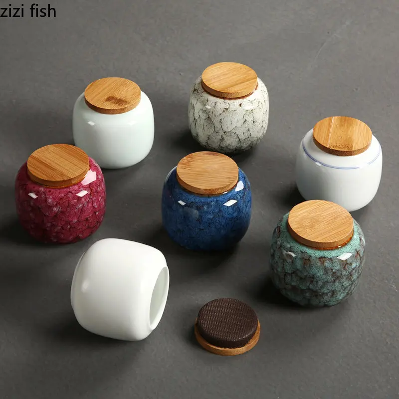 Small Ceramic Storage Jar Tea Caddy Tea Box Container Organizer Candy Jar Storage Bottle Organizer Sealed Tank
