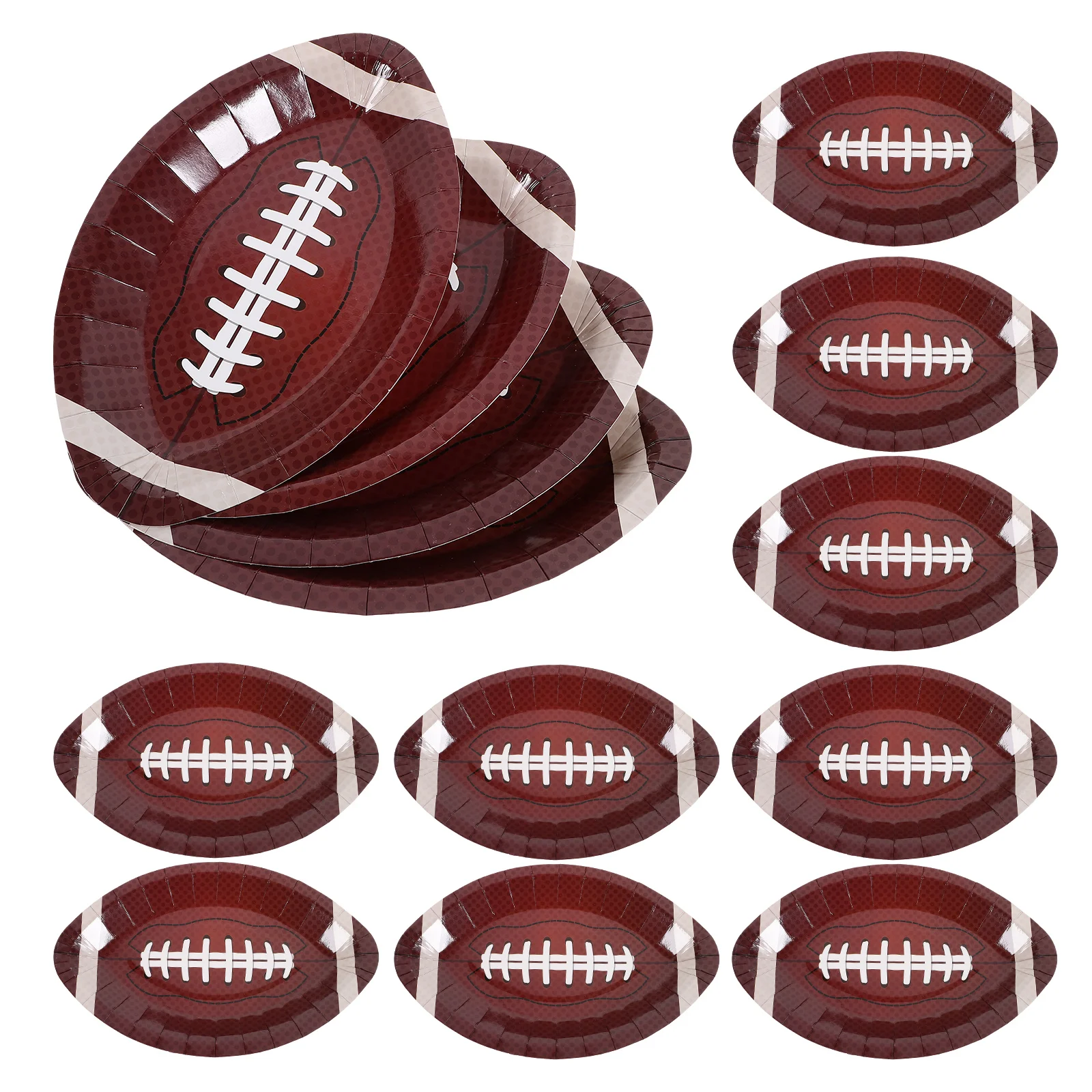 20pcs Football Paper Plates Disposable Oval Trays Deep Brown Rugby Theme Party Supplies Serving Plates Dessert Kitchen