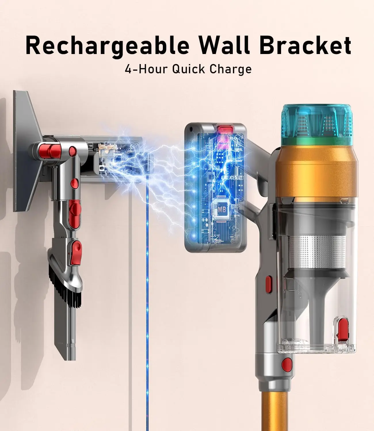Cordless Vacuum Cleaner 600W 55Kpa Stick Vacuum,Up to 55Mins, Vacuum Cleaners for Home Rechargeable Wall Mount OLED Color Screen 4