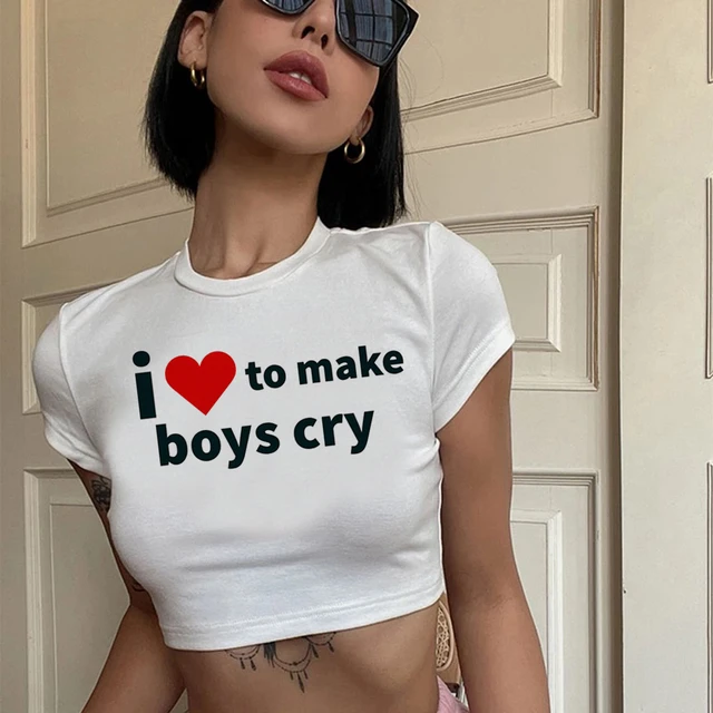 I Love Emo Boys Fairycore Korean Fashion 2000s Crop Top Girl Yk2 Kawai  Gothic Korean Fashion Tshirt - T-shirts - AliExpress