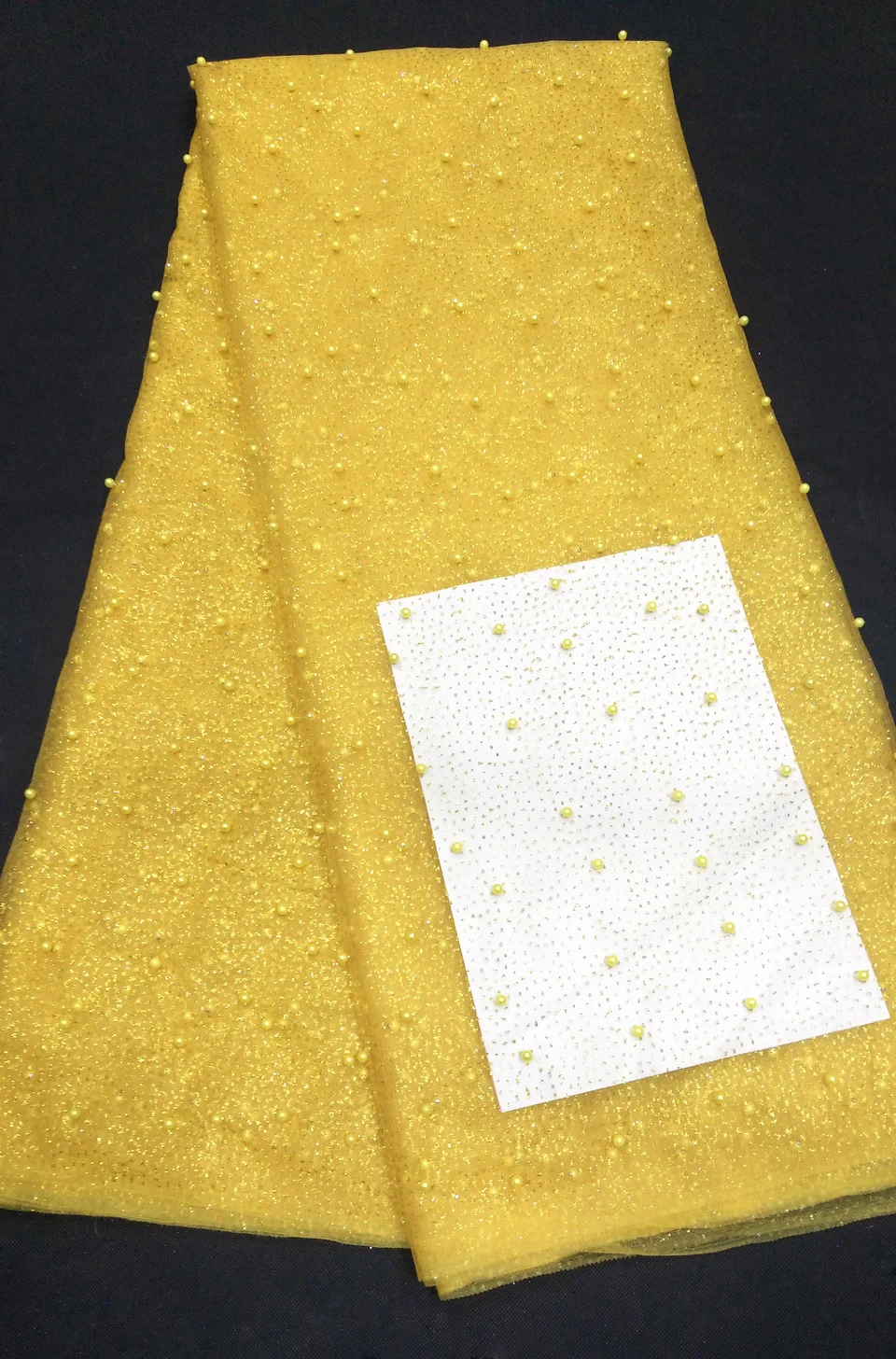 

New Arrival High Quality African French net Lace Fabric With Beads Tulle Lace Fabric For Big Occasion dresses D8615 YELLOW