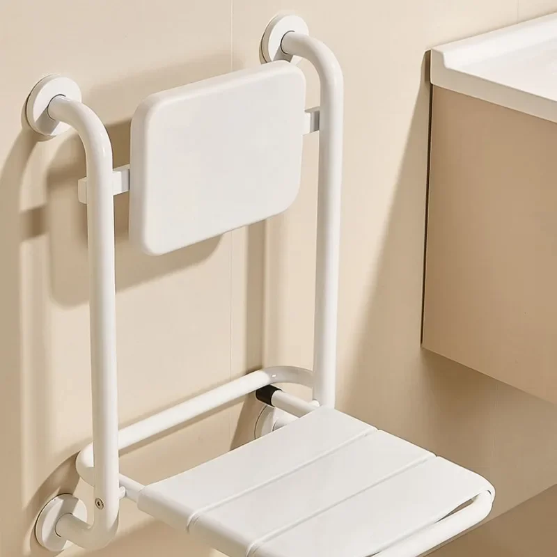 Double Handle Folding Bathroom Chair Disability Aids,Wall Mounted Shower Seat,Non-slip Insulation Cold Back Disabled Bath Chairs