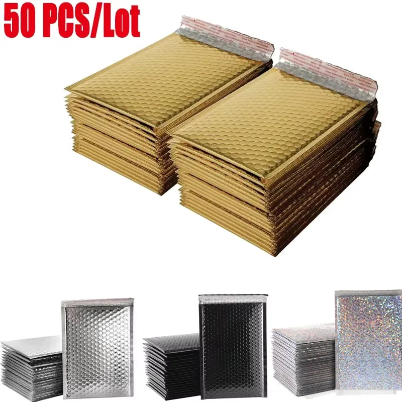 50 pièces Film aluminé bulle Mailer or enveloppe d'expédition sac de courrier étanche enveloppes à bulles rembourrées sac d'emballage pour l'expédition