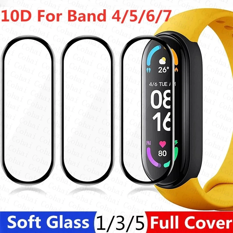 

10D Screen Protector Soft Glass For Xiaomi mi band 7 6 5 4 Full Cover Protective Film For Miband 7 Pro 6 5 Case Strap Bracelet
