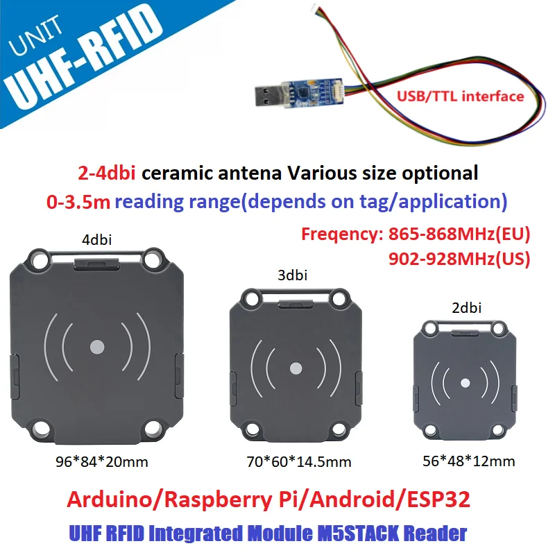 

Yanpodo M5STACK YPD-4035 UHF RFID 0-3.5m Range Integrated Reader Mdule USB/TTL Interface Raspberry Pi Embedded System