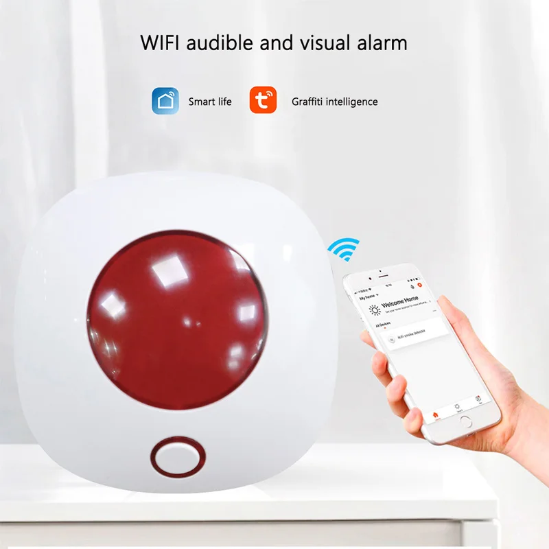

WIFI 433MHz Audible and Visual Alarm Tuya APP Control Remote Alarm SMS Notification High Decibel Plug-in Indoor Siren