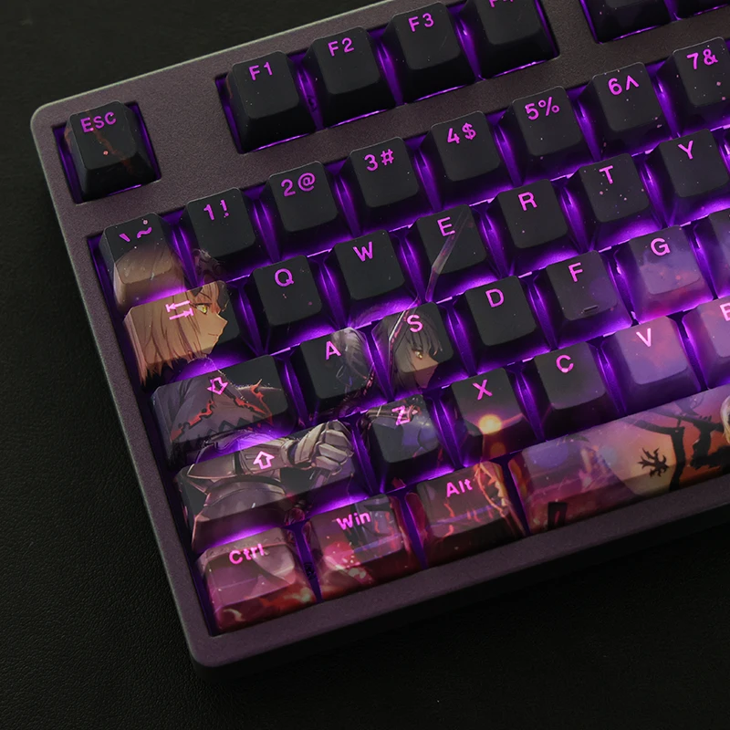 Desenhos Animados Anime Gaming Saber Key Caps Keycap Retroiluminado para o Destino Grande Ordem Pbt Dye Subbed Keycaps 108 Teclas por Conjunto Lados - Imagem 5