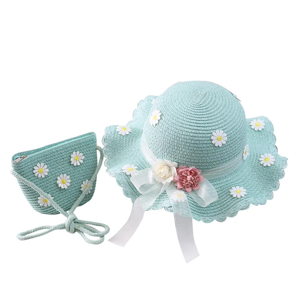 Stråhatt och väska set för flickor barn sommar strand_voghion.com