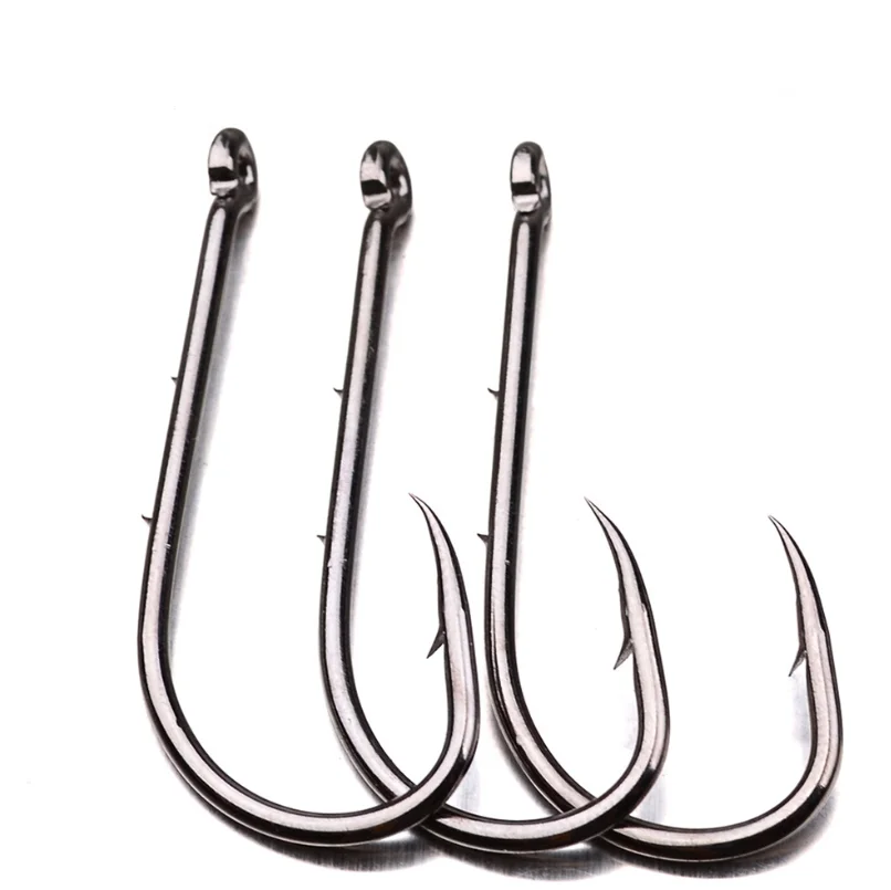 50pcs/ Box Long Shank Fishing Hook 1 6/0 Fish Hooks High Carbon Steel Sharp Barbed Offset