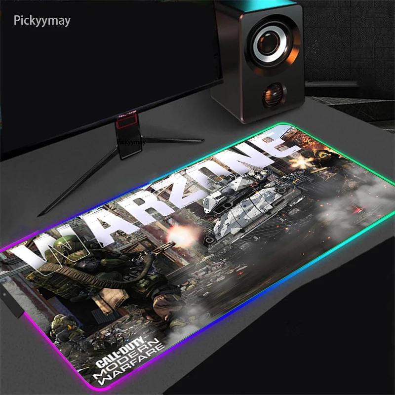 Warzone Gamer Mouse Pad Rgb Backlit Laptop Keyboards Pads Rubber Desk Mats Led Color Large Mousepad Xxl Pc Gaming Accessories