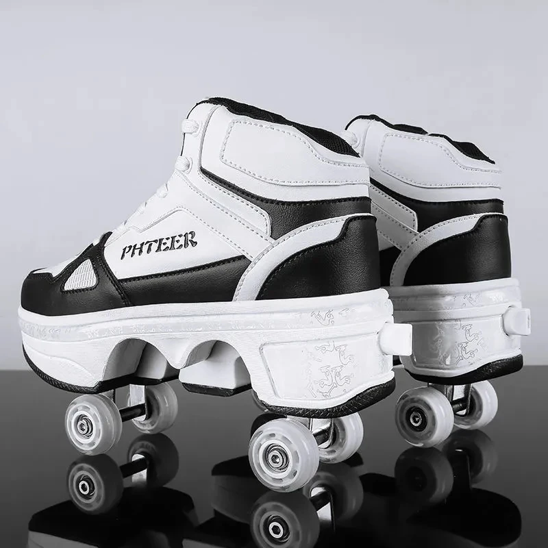 Deformation Roller Skates Skate Shoes 4 Wheels Parkour Sports Shoes Skateboard Shoes Children