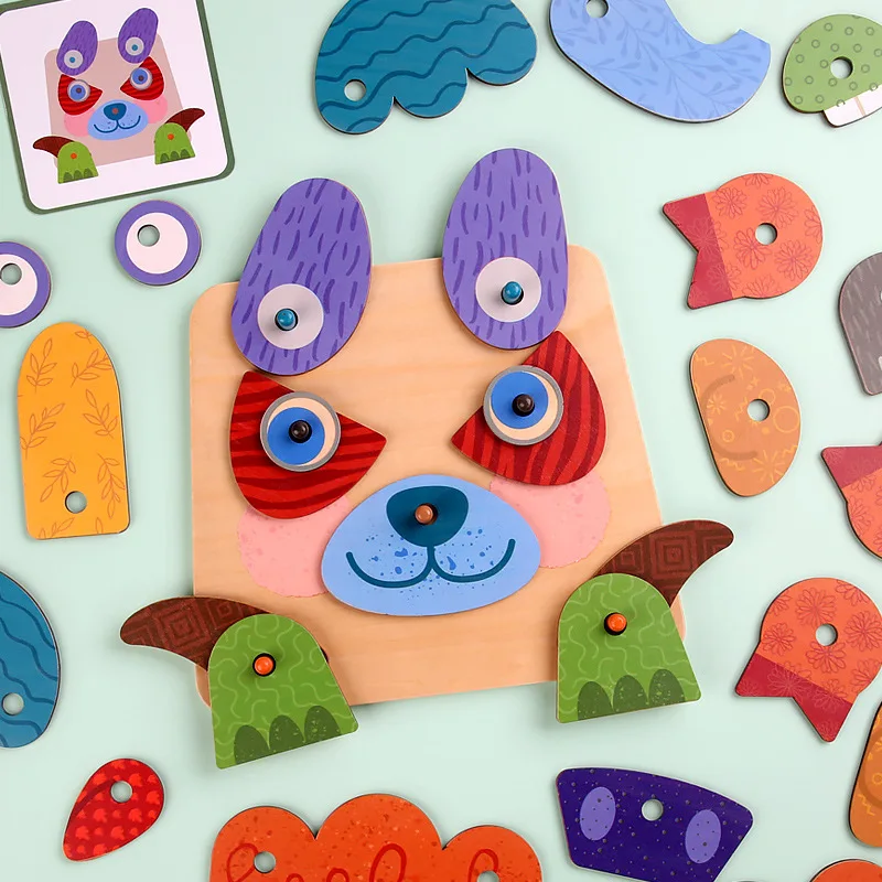 

Wooden Face-changing Puzzle Montessori Toy Children Building Blocks Expression Fun Matching Jigsaw Puzzle Educational Toys