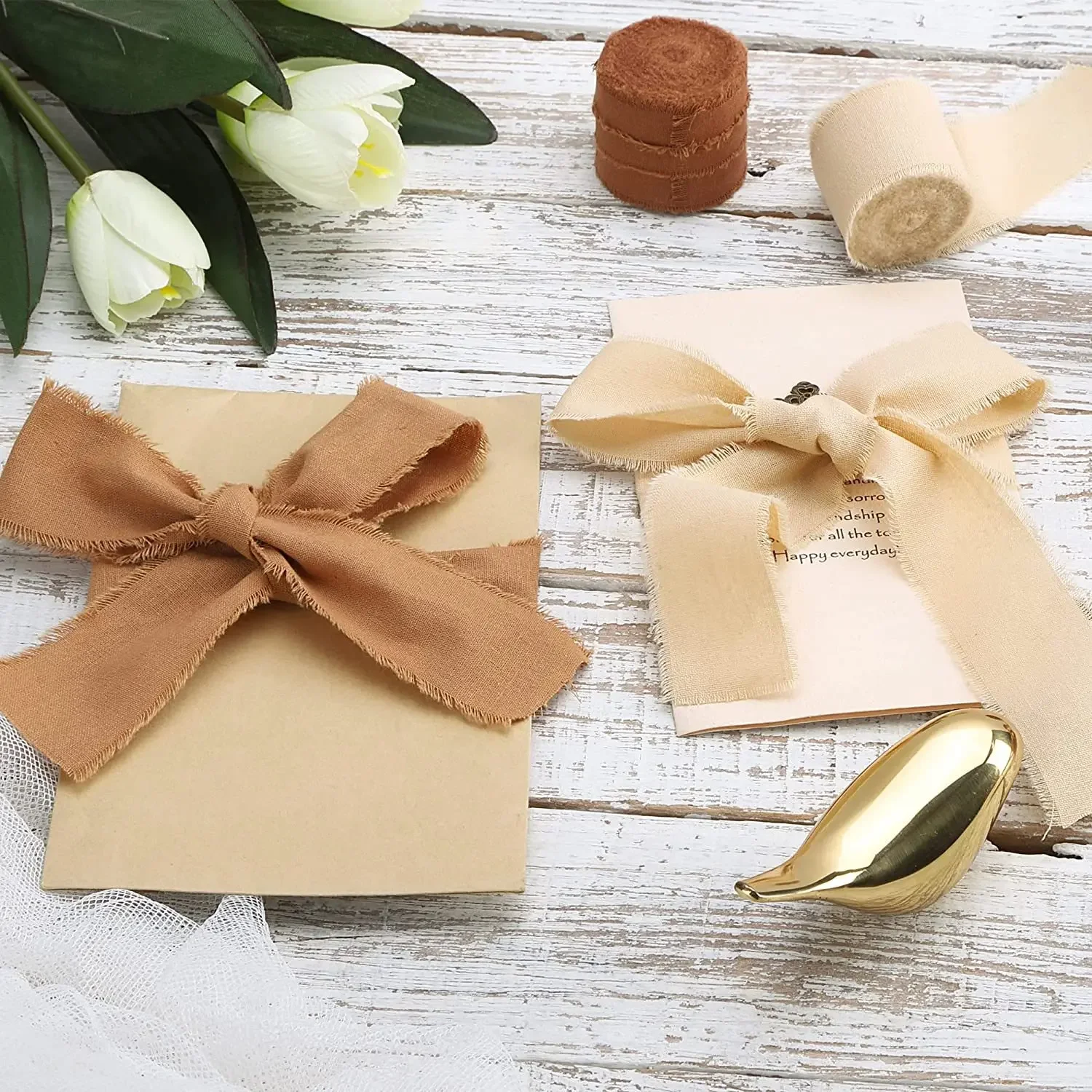 Frayed Cotton Silk Ribbon Edged Wrinkle Handmade Ripped Wedding Party Flower Bouquet Gift Packing Decorations DIY Craft