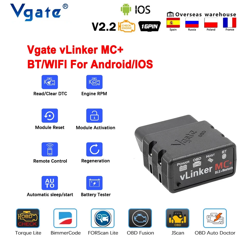 Vgate vlinker mc + elm327 v2.2 obd 2 obd2 scanner wifi bimmercode