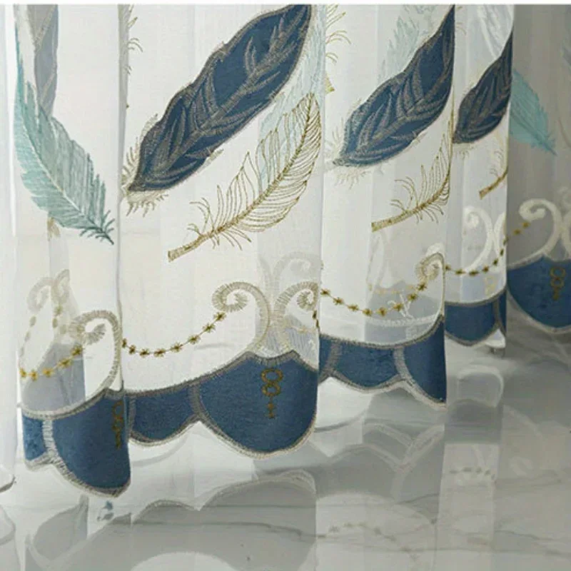 2025 Gauze Curtains Bedroom Gorgeous Exquisite 1pcs Luxury Velvet Embroidered Feather Simple Modern Three-dimensional Embroidery 5