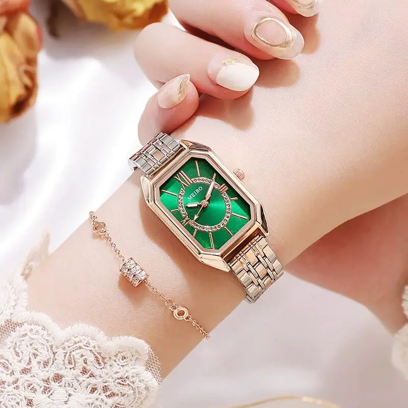 

2022 Classic rectangular luxury brand stainless steel quartz women watch new style rose gold fashion casual simple women watch