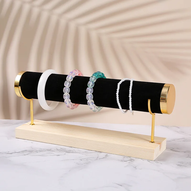 Bracelet Jewelry Display Holder Wrought Iron Stepped Wooden Bottom Bracelet Watch Display Stand Jewelry Props