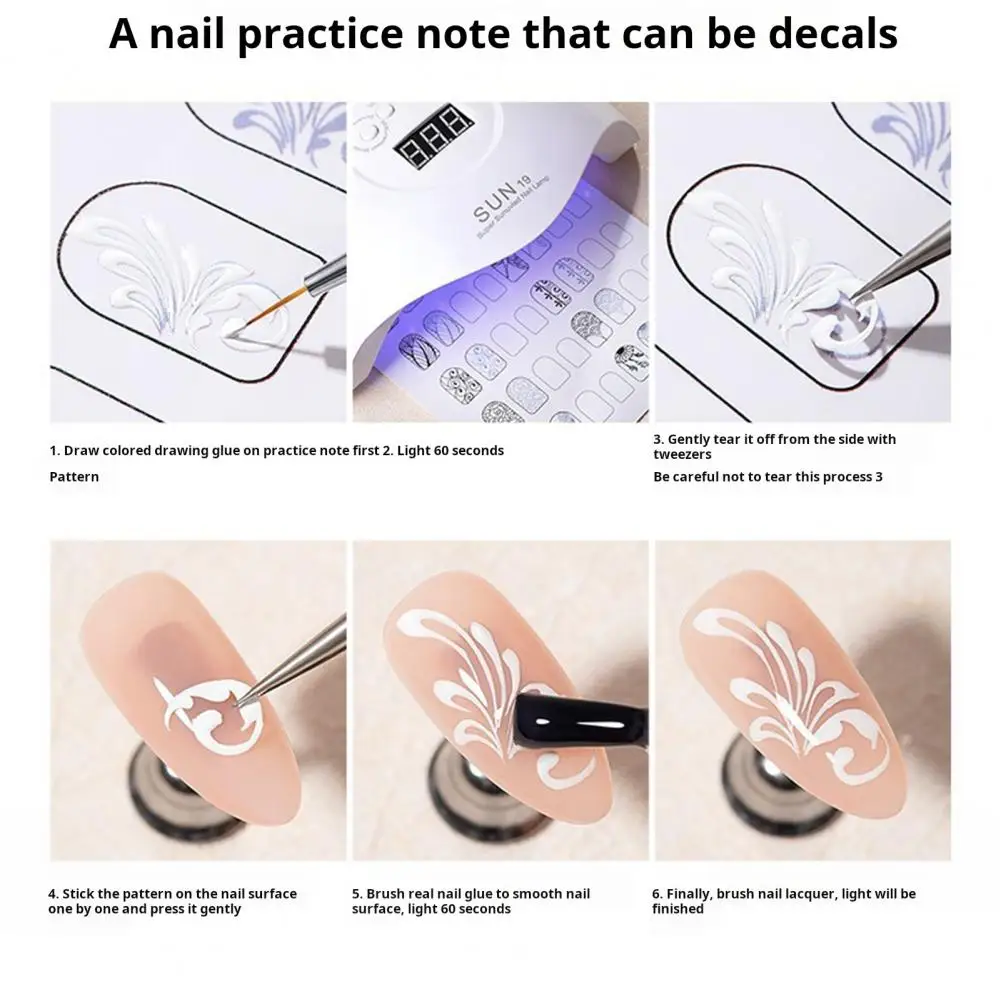 12Pcs Nail Art Training Card Reusable Nail Design Practice Sheet Fingernail Pattern Template Exercise Book Manicure Drawing Tool 4