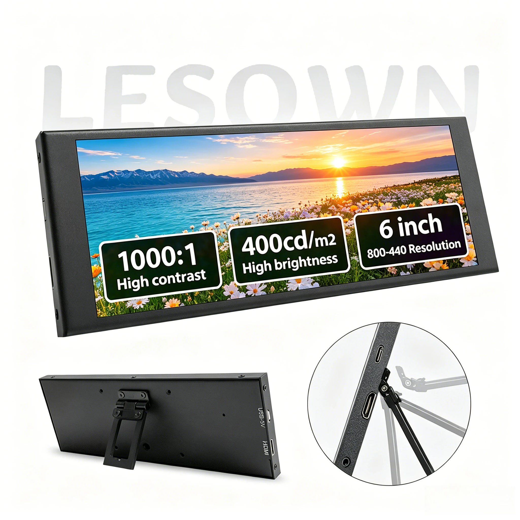 LESOWN 알루미늄 6.9` 480x1280 스트레치 디스플레이 무광 블랙 PC 하..