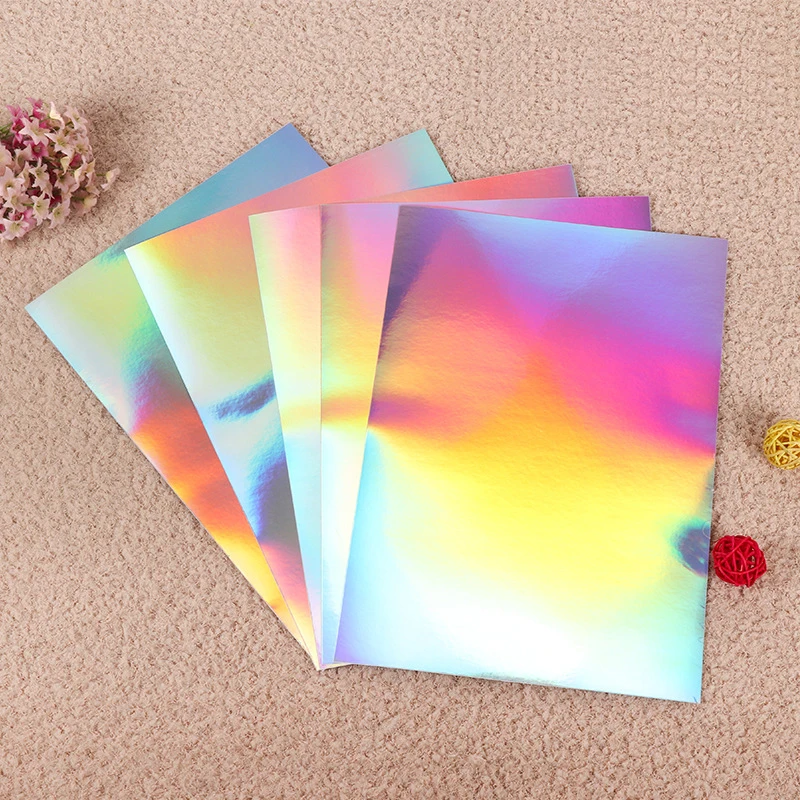 Iridescent A4 self-adhesive printing paper inkjet waterproof laser sticker holographic bubble vinyl sheets handbook PVC film
