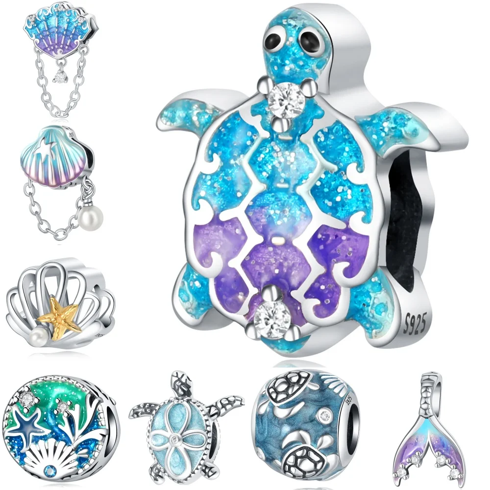 

925 Sterling Silver Shell Sea Turtle Ocean World Series Charms Beads Fit Original Pandora Bracelets S925 DIY Jewelry Accessories