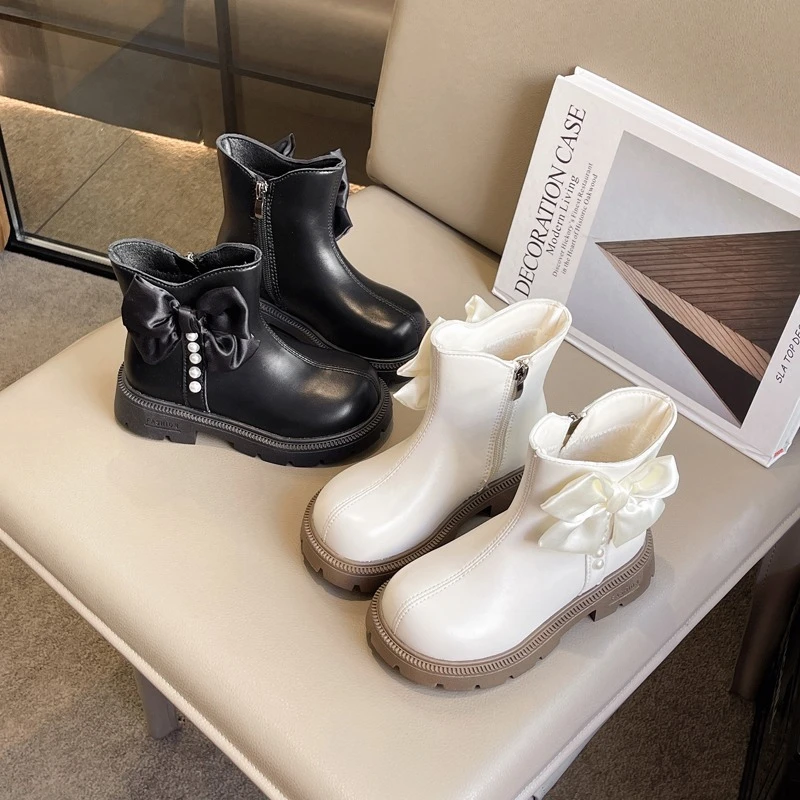 Fashion Kids Cotton Boots Winter New Girls Causal Boots for Princess Sweet Bowknot Wedding Party Children's Platform Ankle Boots
