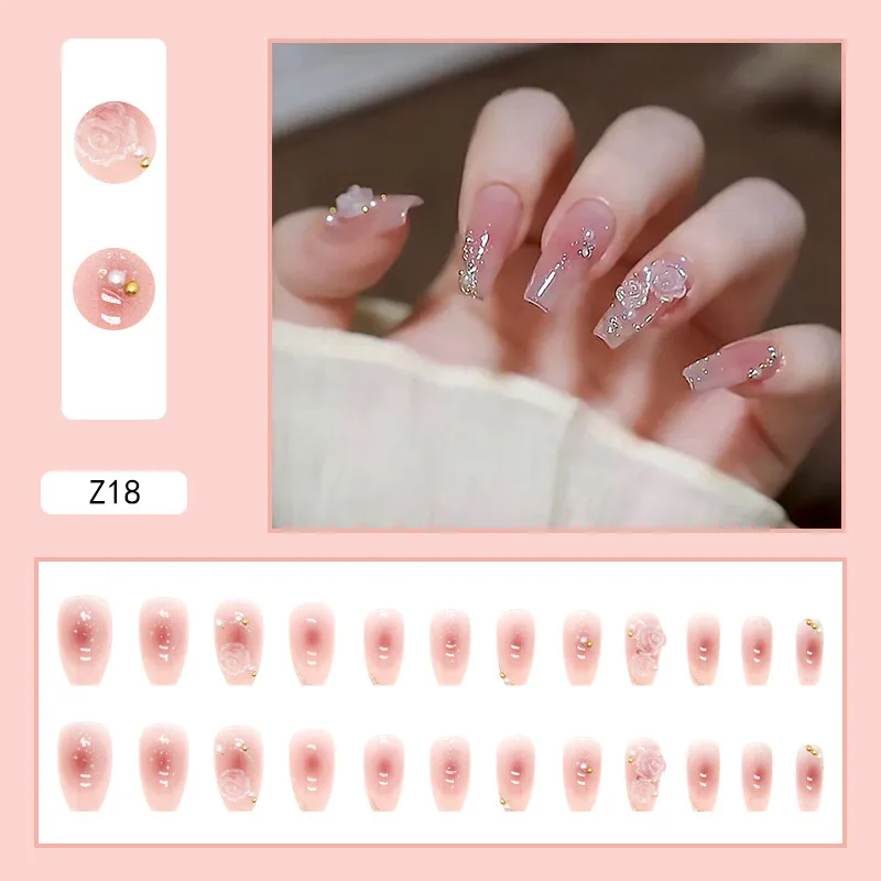 Description Picture 2 of item24pcs Fake Nails Nail Tip Full Cover Fake Acrylic Fake Nails Tip UV Gel Nail Extension System Oval Almond Carving Short Nails