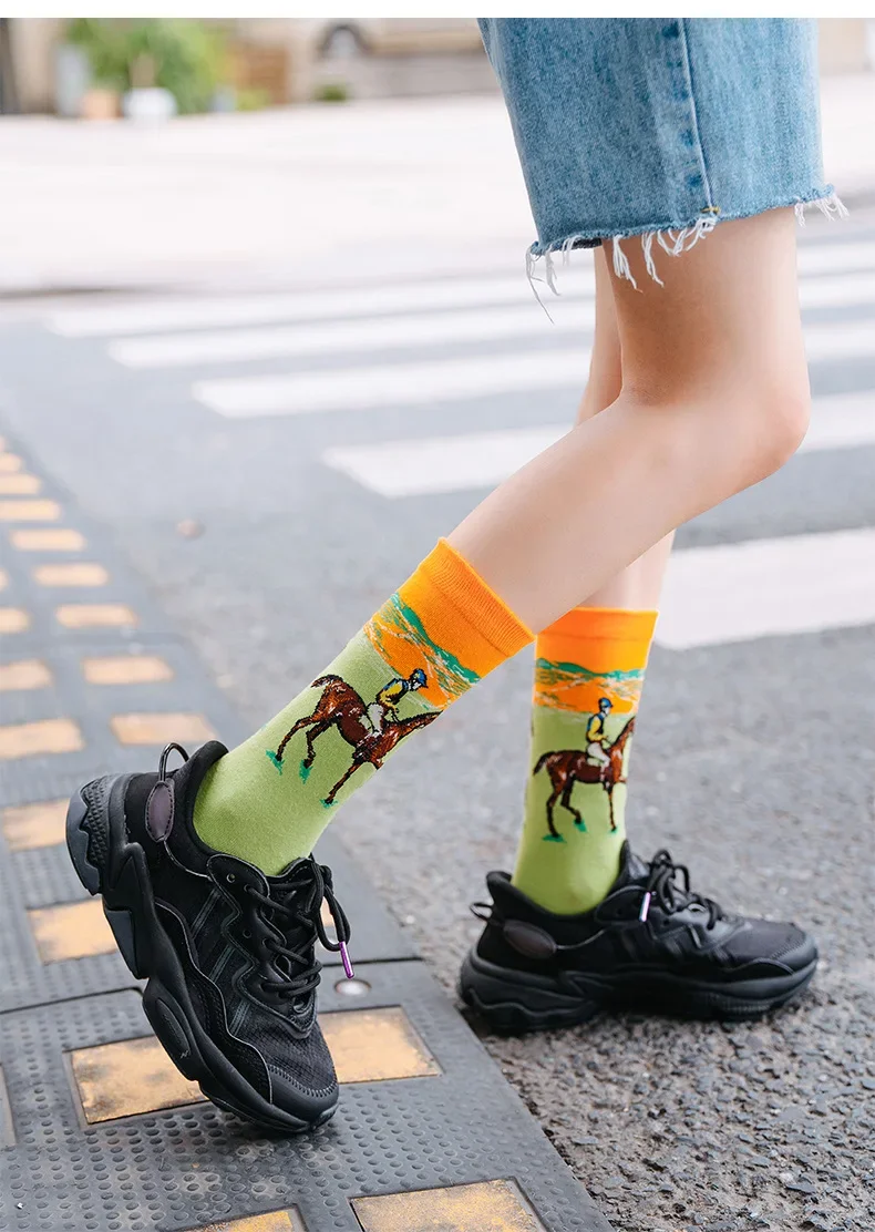 1 paar Herbst Winter Retro Männer Socken Paar Socken Neue Kunst Van Gogh Wandbild Welt Berühmte Ölgemälde Serie Lustige Socken – Detail 10