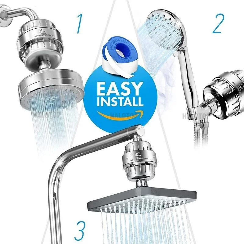 Premium 15-Stage Shower Water Filter - Eliminates Chlorine & Heavy Metals, Softens Hard Water for a Luxurious Bath Experience