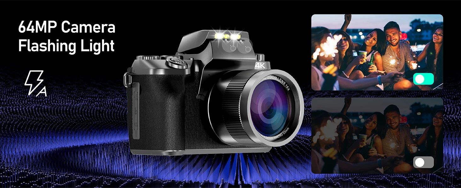 4K Digital Cameras for Photography 18X Digital Zoom DSLR Vlogging Cameras 64MP WiFi Livestream Webcam Video Camcorder with Flash