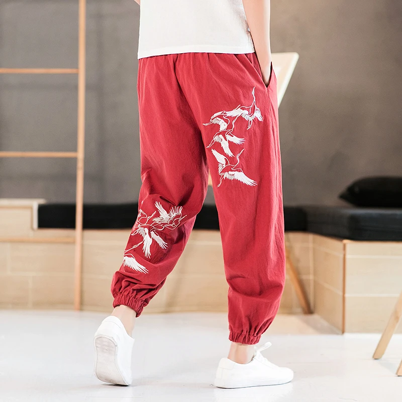 

Chinese National Style Binding Leg Printed Cotton Bloomers Men's Plus Size Sinicism Casual Pants Kung Fu Tai Chi Hanfu Pants