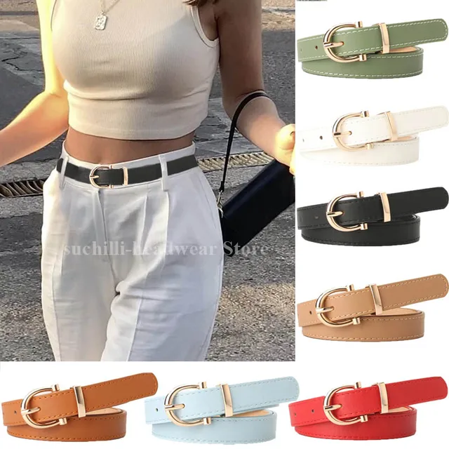 Women belts new pu leather simple metal buckle belt girls dress jean pants waistband belts