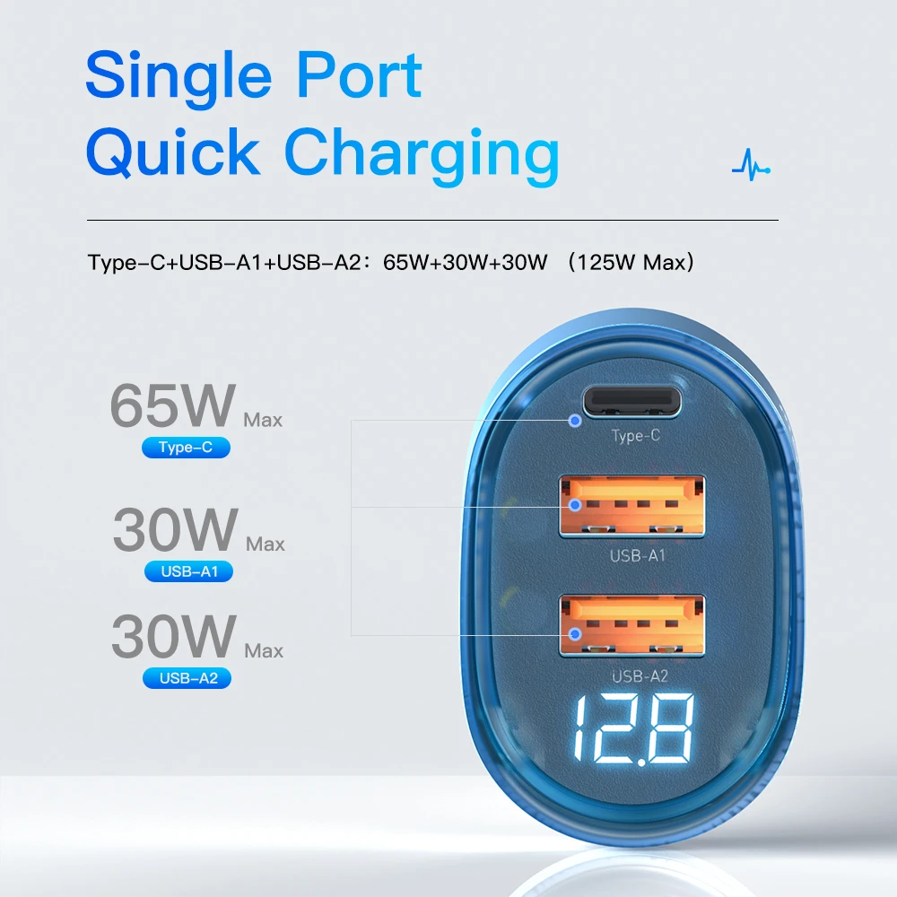Car Charger Essager 125W Digital Display Fast Car Charger For iPhone iPad MacBook USB A C Quick Charger For Huawei Honor Xiaomi Samsung OPPO