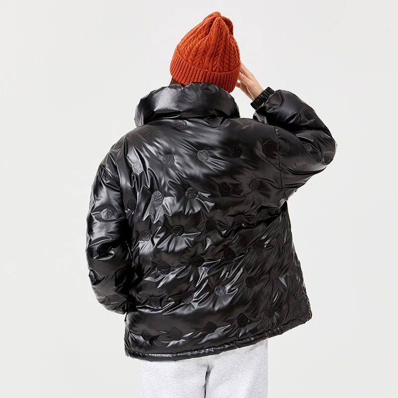 Semir Down Jacket Women Stand-Up Collar Shiny Design Sense 2023 Winter New Loose Drawstring Thin Coat