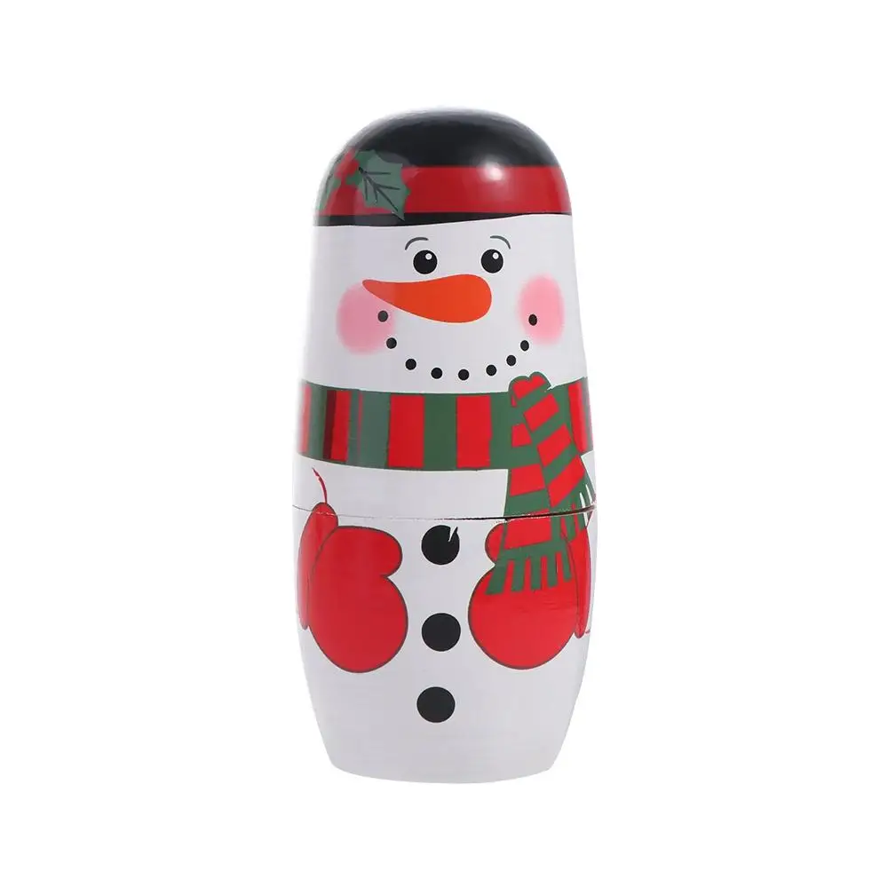 Cute 5Pcs/Set Xmas Matryoshka Wood craft Snowman Russian Smooth Safe Christmas Nesting Dolls