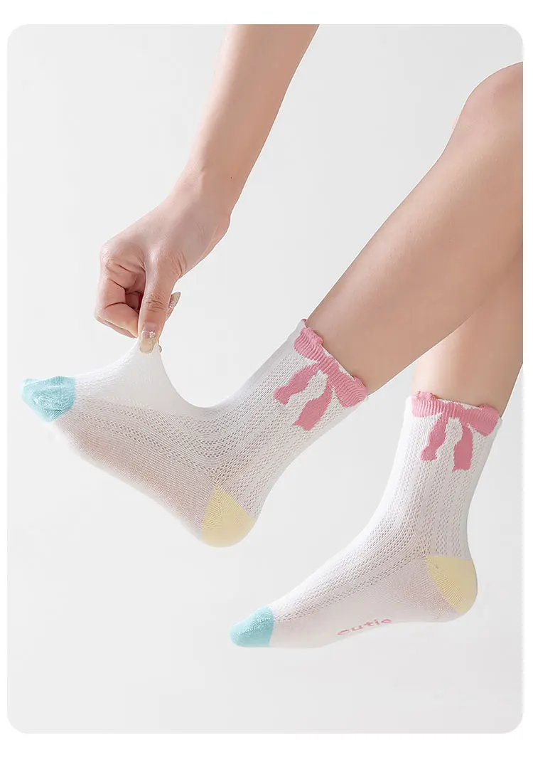Mädchen Sommer Leichte Wadenlange Socken - Cartoonartige Niedliche Atmungsaktive Netz-Baumwollsocken für Mädchen und Schülerinnen – Detail 14