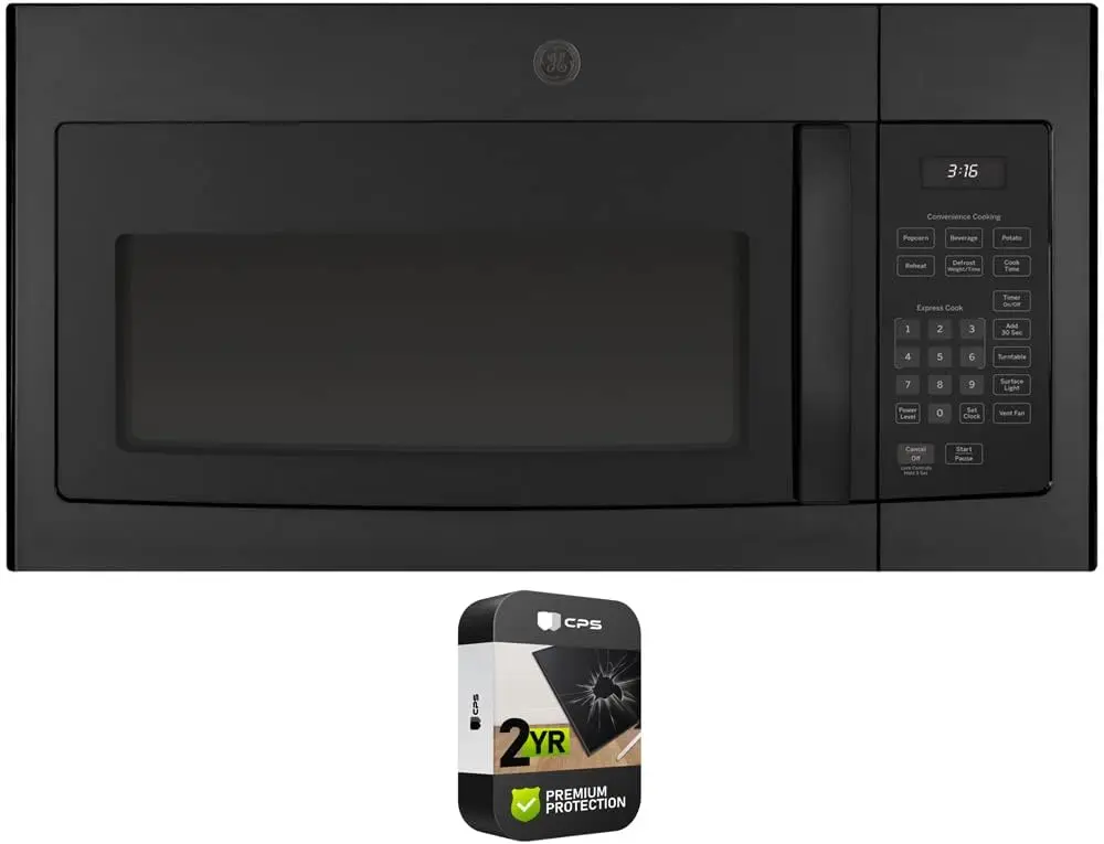 

GE JVM3160DFBB 1.6 Cu. Ft. Over-the-Range Microwave Oven Black Bundle with 2 YR CPS Enhanced Protection Pack