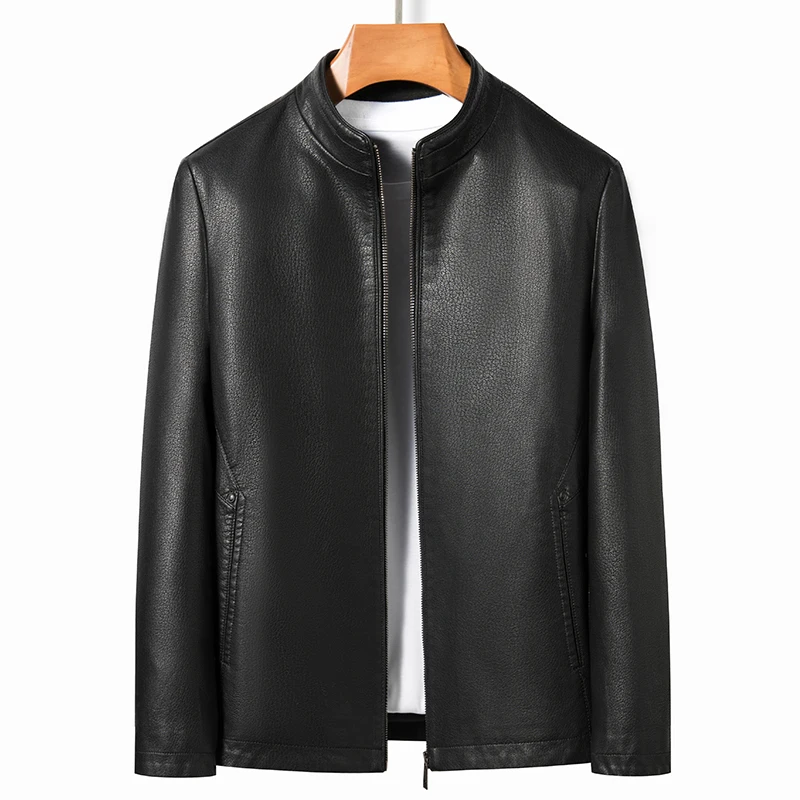 Men Leather Jacket YN-2263 Autumn And Spring Men&rsquo;s Stand Collar Jacket Natural Leather Thin Section Plus Velvet Fashion Jacket Motorcycle Youth