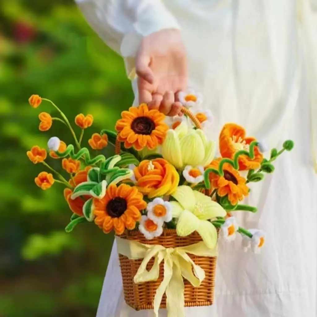 Sunflower Pipe Cleaner Kit with 270 Pcs Pipe Cleaners Colourful, Floral Wire, Floral Tape, Glue Sticks,Wrapping Paper and Ribbon