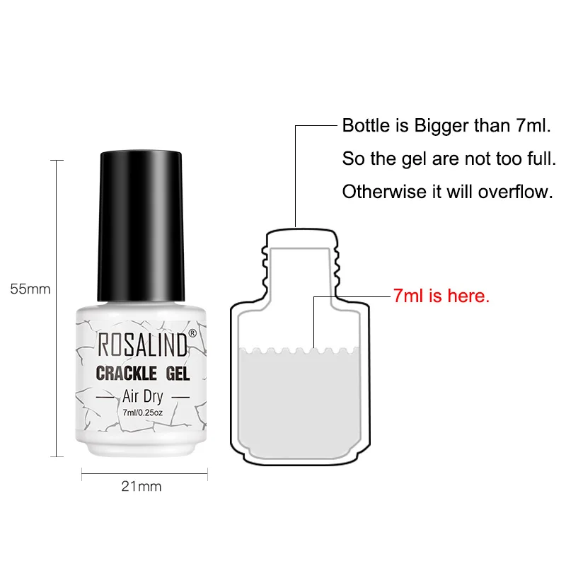 nail polish ROSALIND Crackle Gel Polish Semi Permanent Cracking Nail Lacquer Air Drying Hybrid Varnishes Nail Art Gel Polish Top Base Coat
