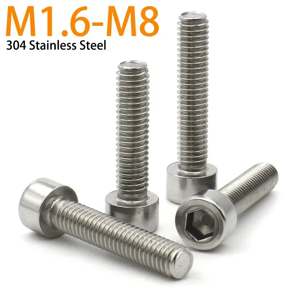 1.6 2 2.5 3 4 5 6 8 DIN912 304 Stainless Steel Screw A2-70 Hexagon Hex Socket no knurled Cap Head Allen Screw Bolt 2-20pcs