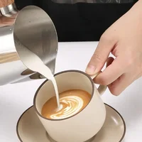 600/900ML Milk Frothing Pitcher with Precise Scale Wooden Handle Dripless Spout Stainless Steel Latte Coffee Cup Coffeeware 3