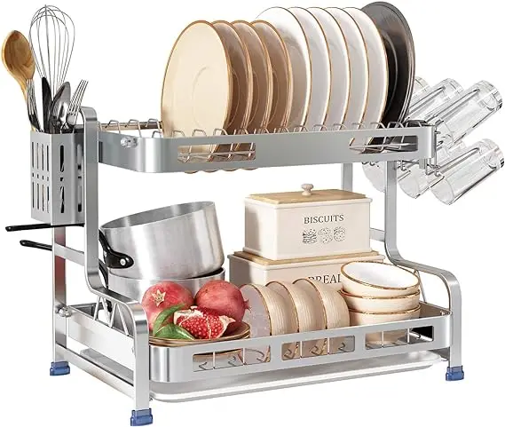 Dish Drying Rack, Romision 2 Tier Stainless Steel Dish Racks for