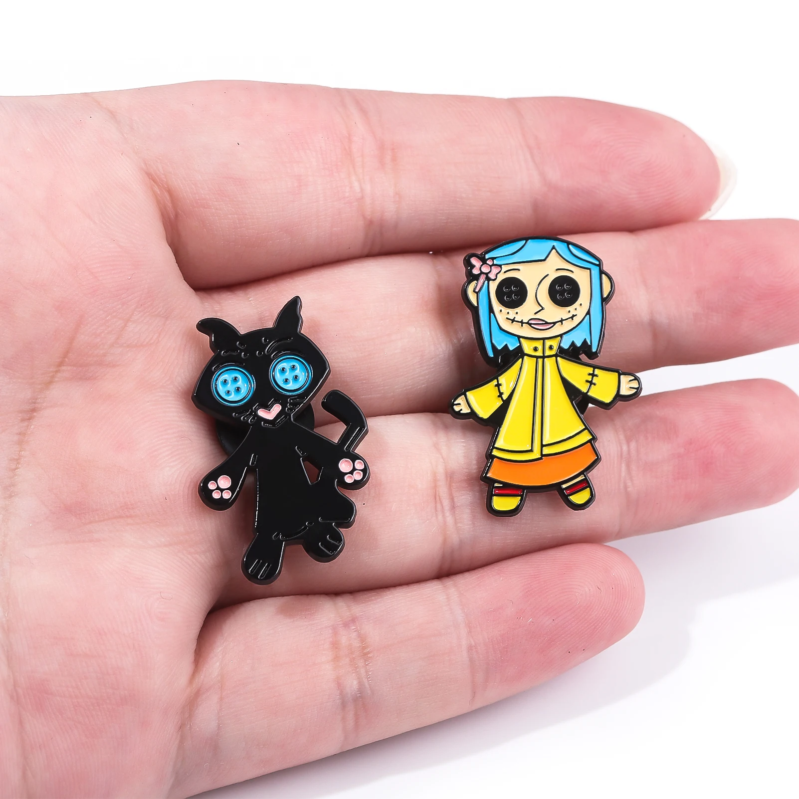 Enamel Pins Movies Horror Animated Films Coraline Doll Enamel Pins Punk Character Cosplay Brooch Backpack Badge Halloween Accessory Gifts